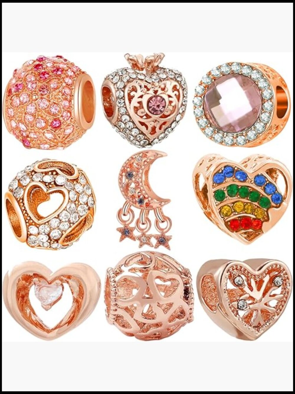 9 Pack Plated Silver Spacer Beads Charm Set for Bracelet Dangle Jewelry